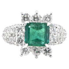 2.63 Carat Natural Emerald and Diamond Cocktail Ring Set in Platinum