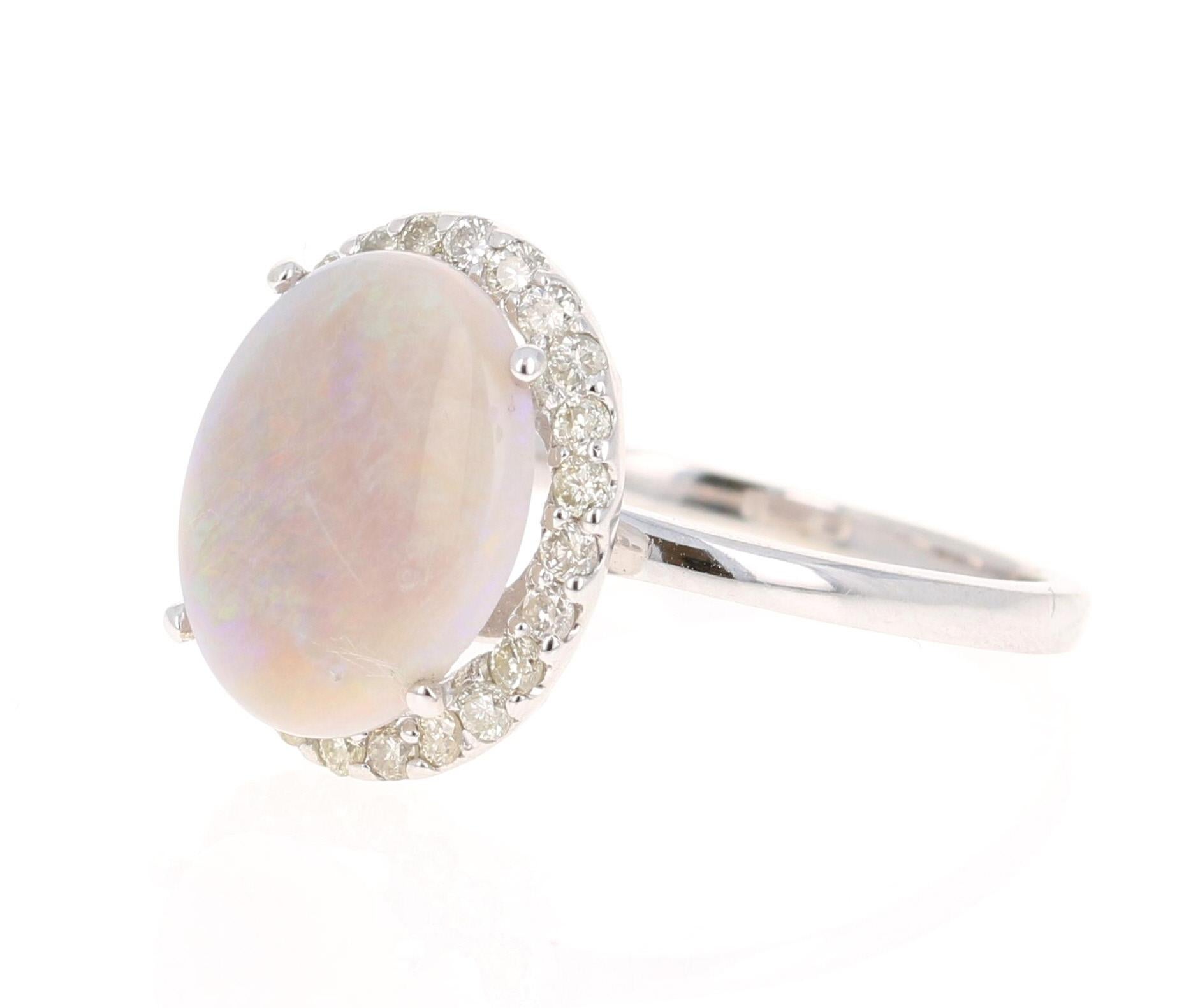 2,63 Karat Opal-Diamant-Ring aus 14 Karat Weißgold (Zeitgenössisch) im Angebot