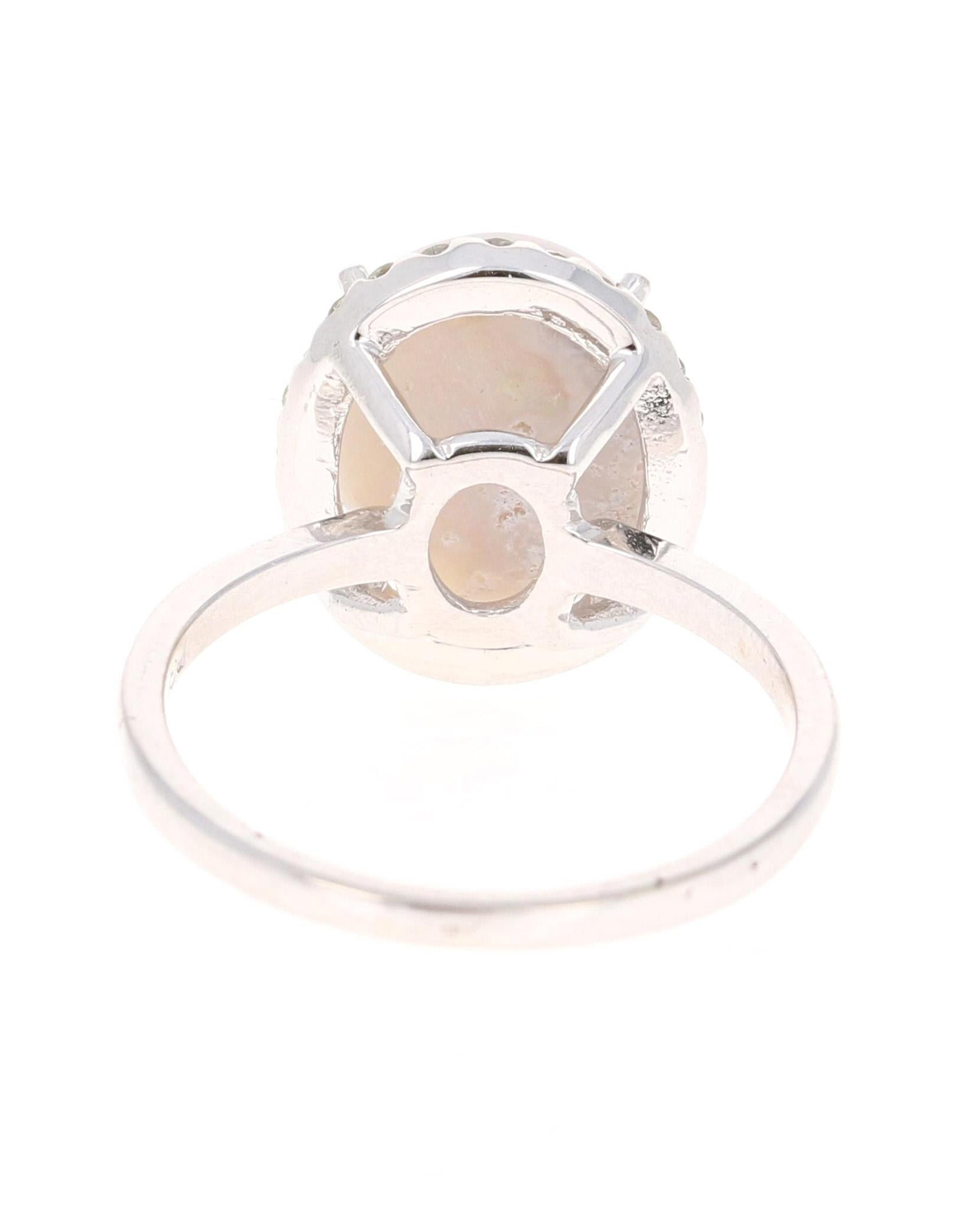 Oval Cut 2.63 Carat Opal Diamond 14 Karat White Gold Ring For Sale