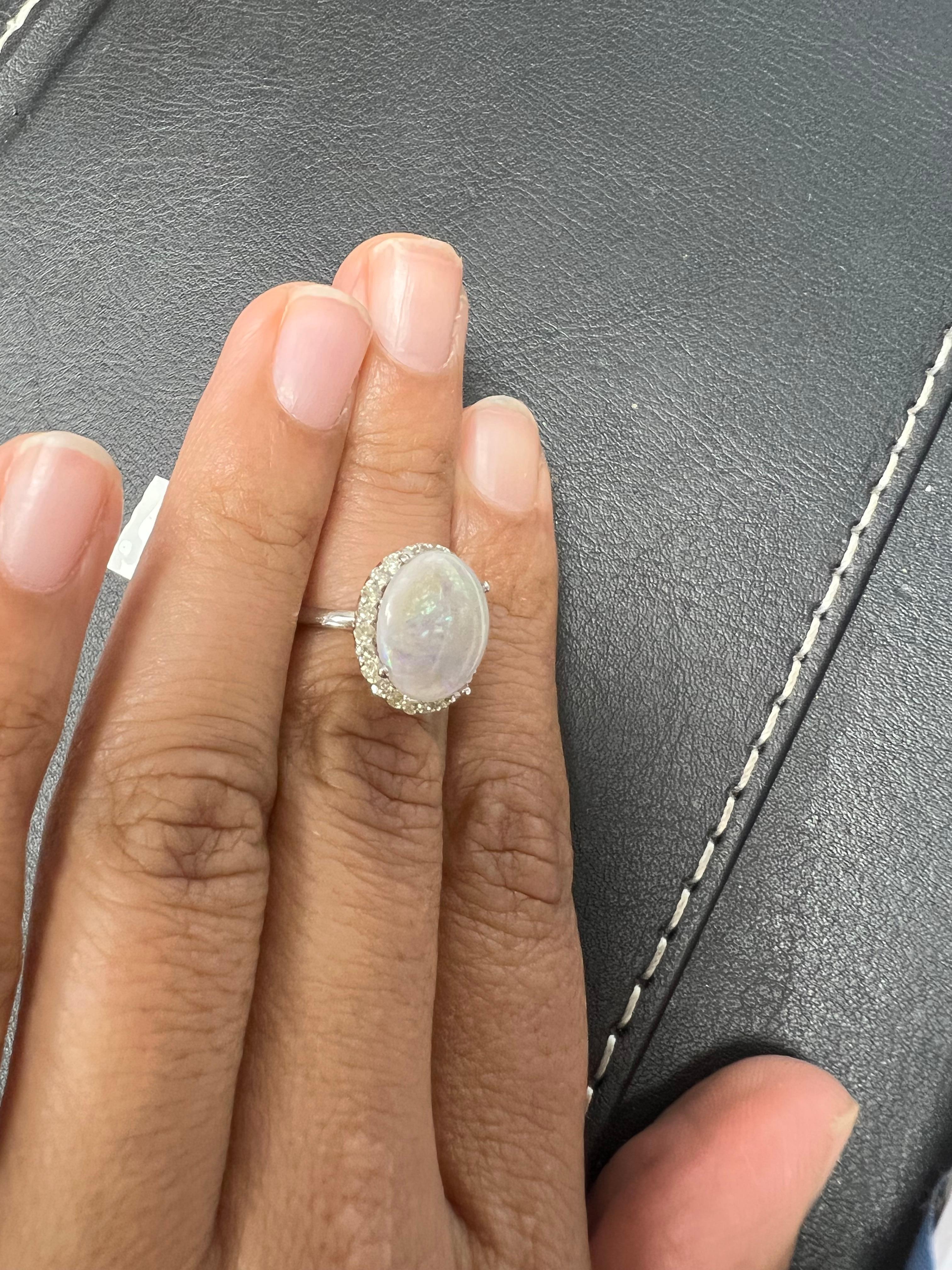 Women's 2.63 Carat Opal Diamond 14 Karat White Gold Ring For Sale