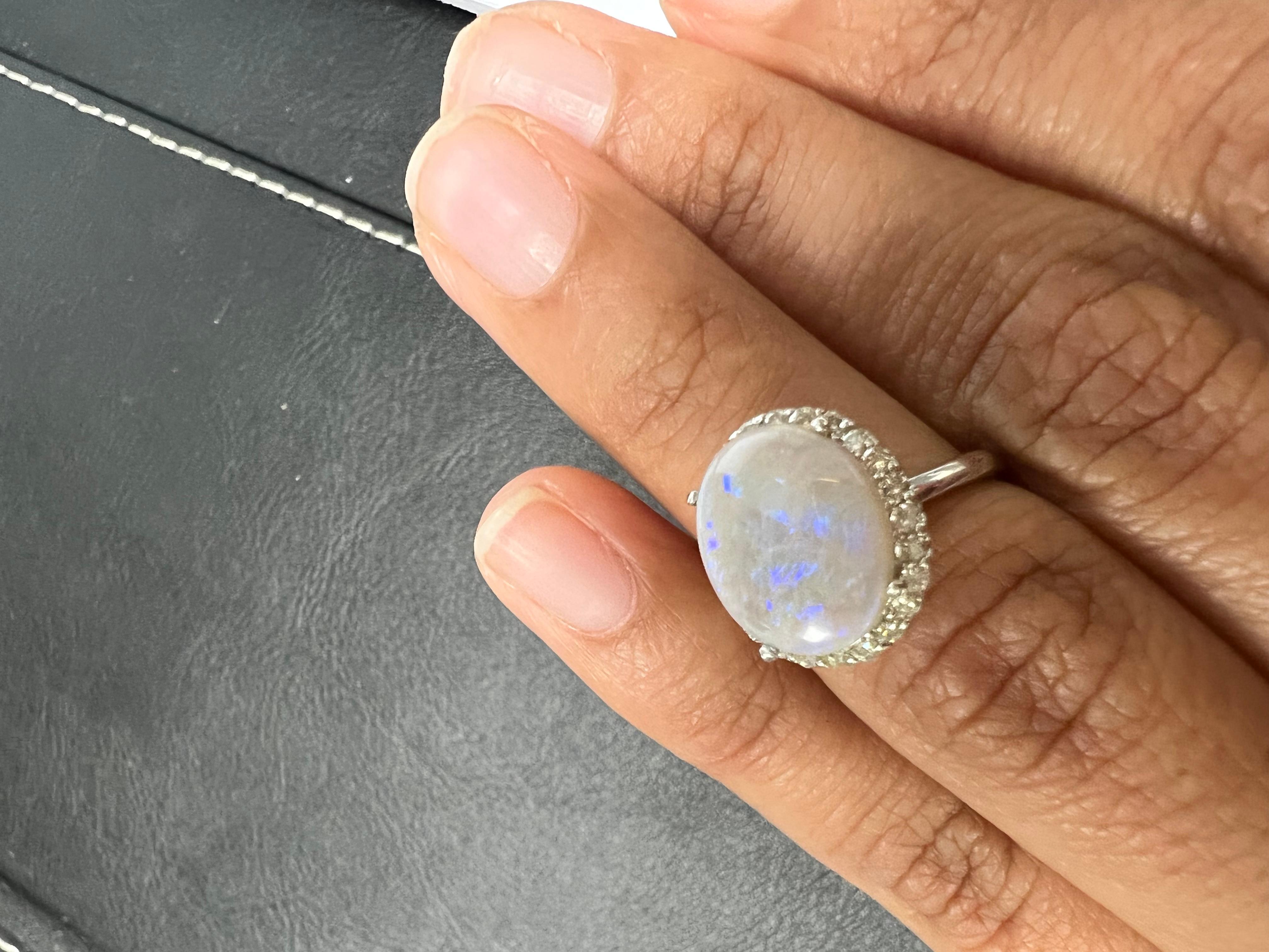 2.63 Carat Opal Diamond 14 Karat White Gold Ring For Sale 2