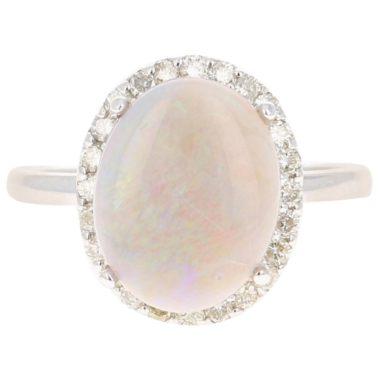 2.63 Carat Opal Diamond 14 Karat White Gold Ring For Sale