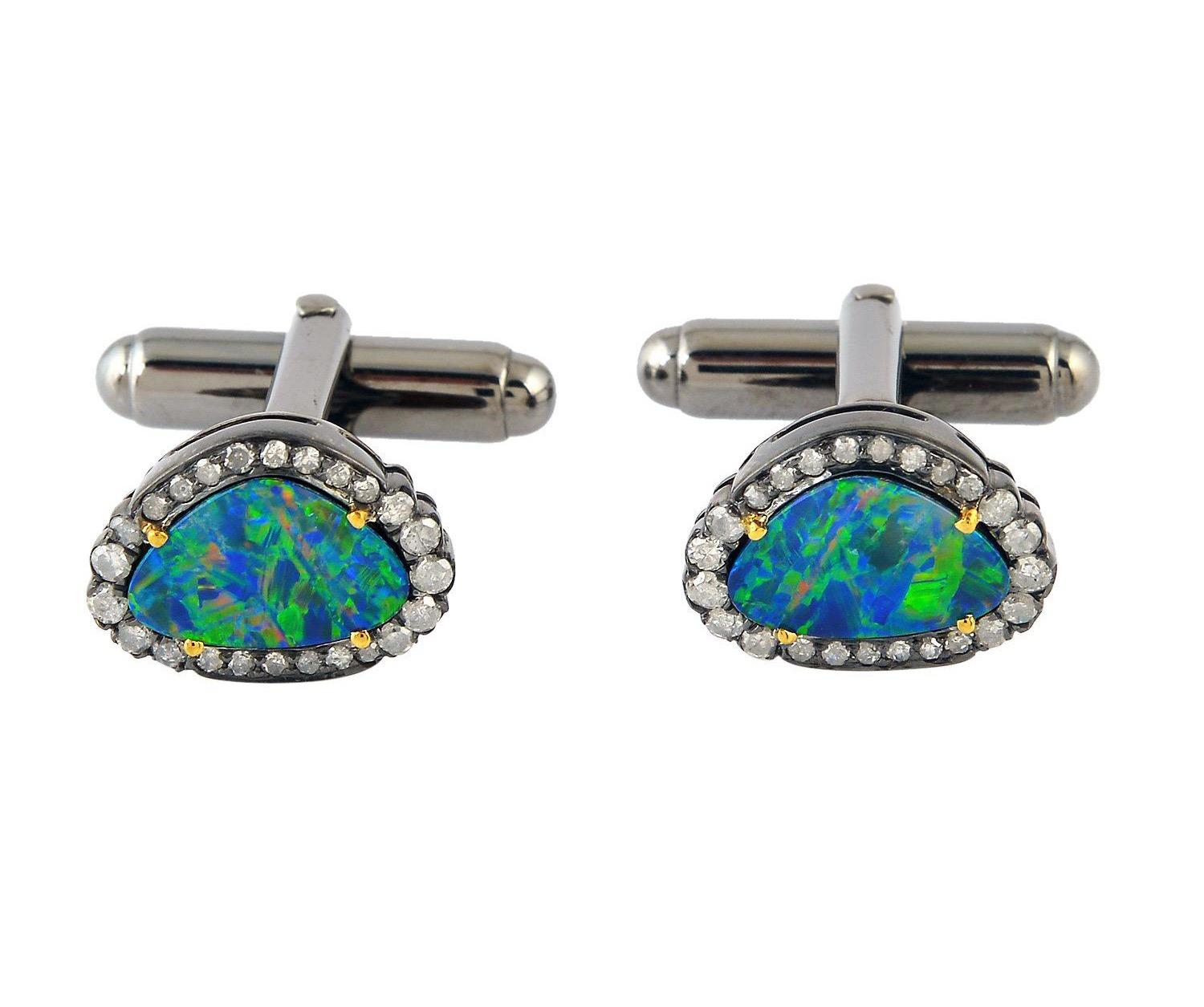 Modern 2.63 Carat Opal Diamond Cufflinks