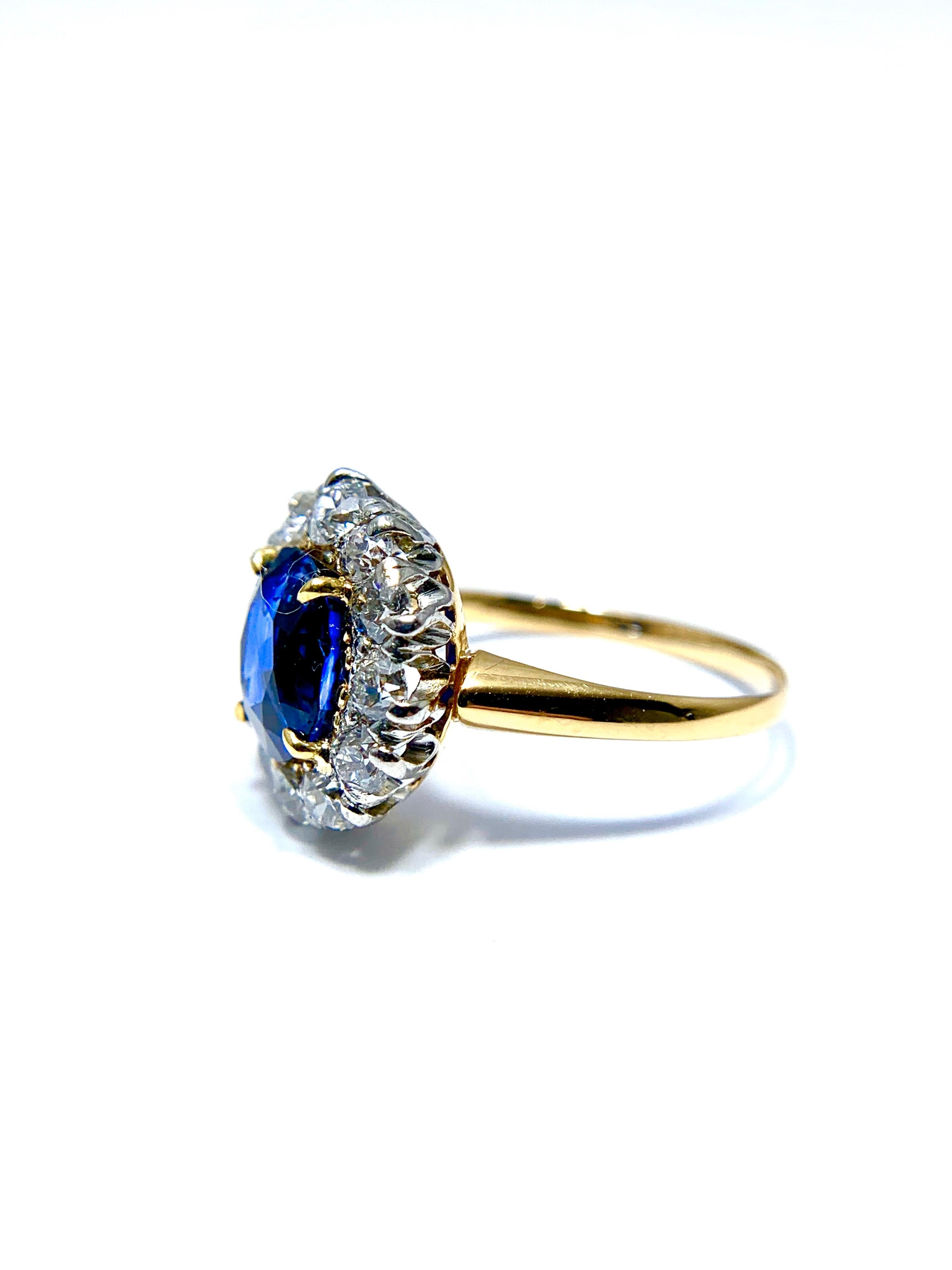 Retro 2.63 Carat Oval No Heat Natural Sapphire and Diamond Platinum and Yellow Gold