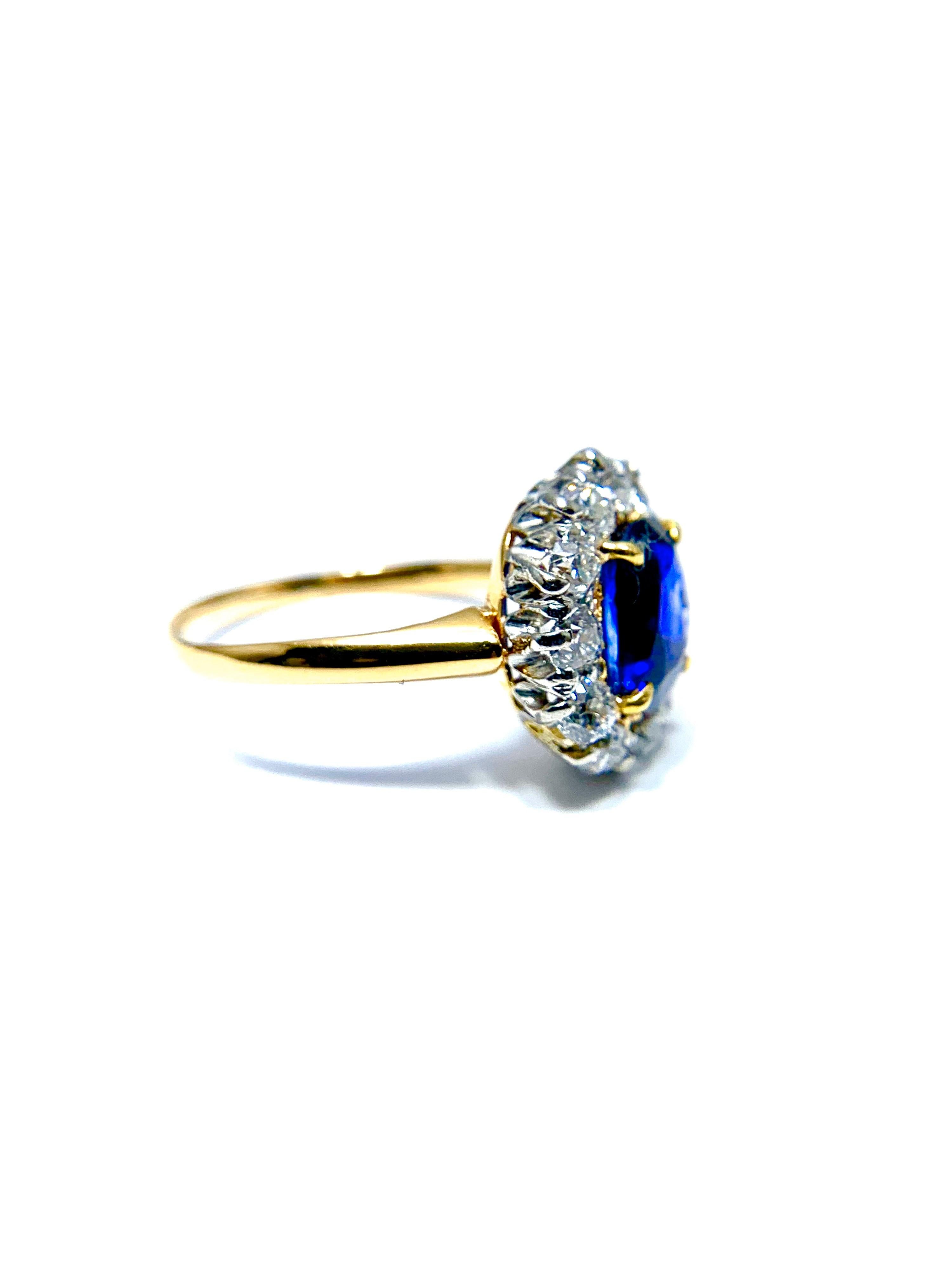 Oval Cut 2.63 Carat Oval No Heat Natural Sapphire and Diamond Platinum and Yellow Gold