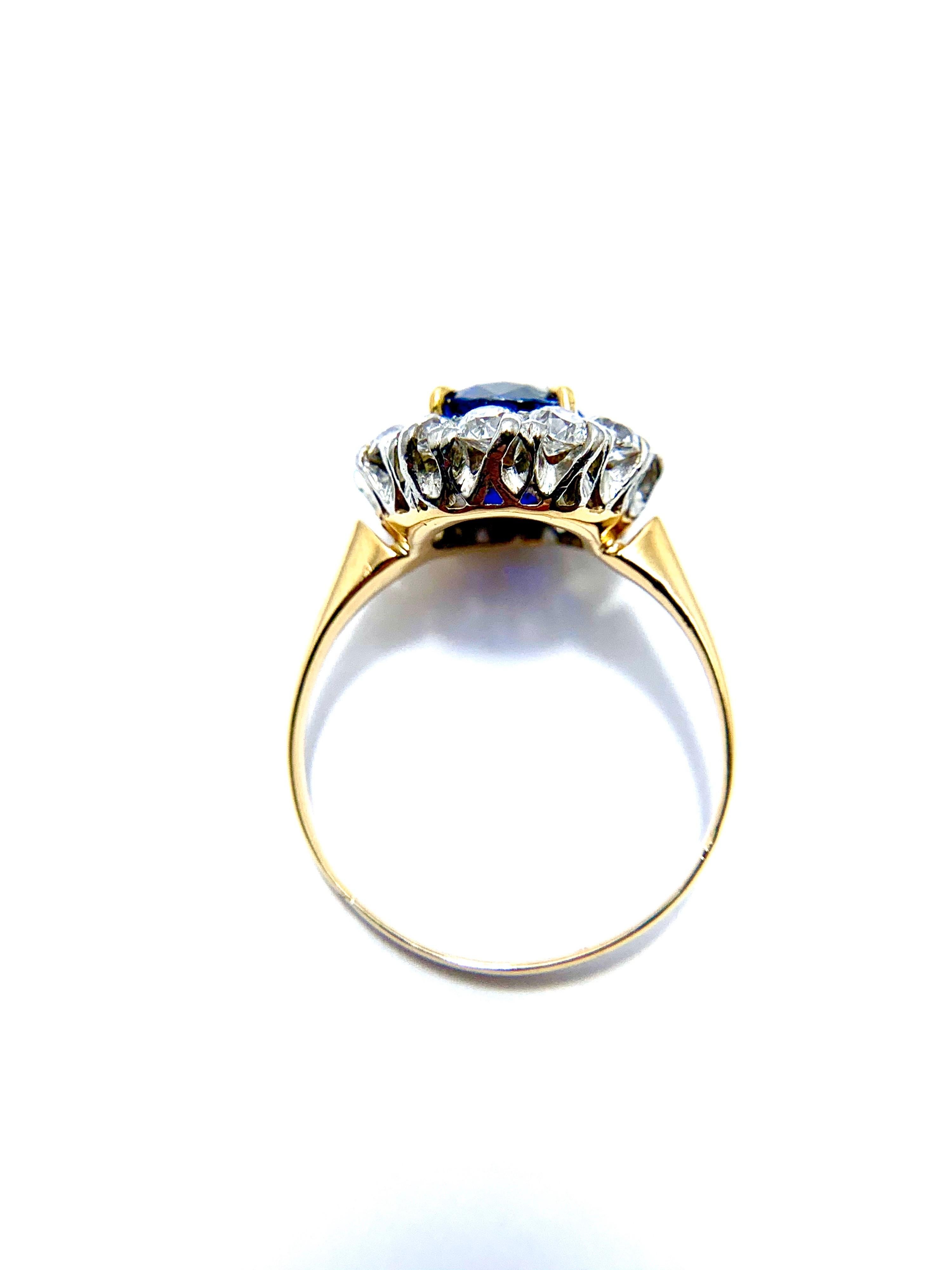 2.63 Carat Oval No Heat Natural Sapphire and Diamond Platinum and Yellow Gold In Excellent Condition In Chevy Chase, MD