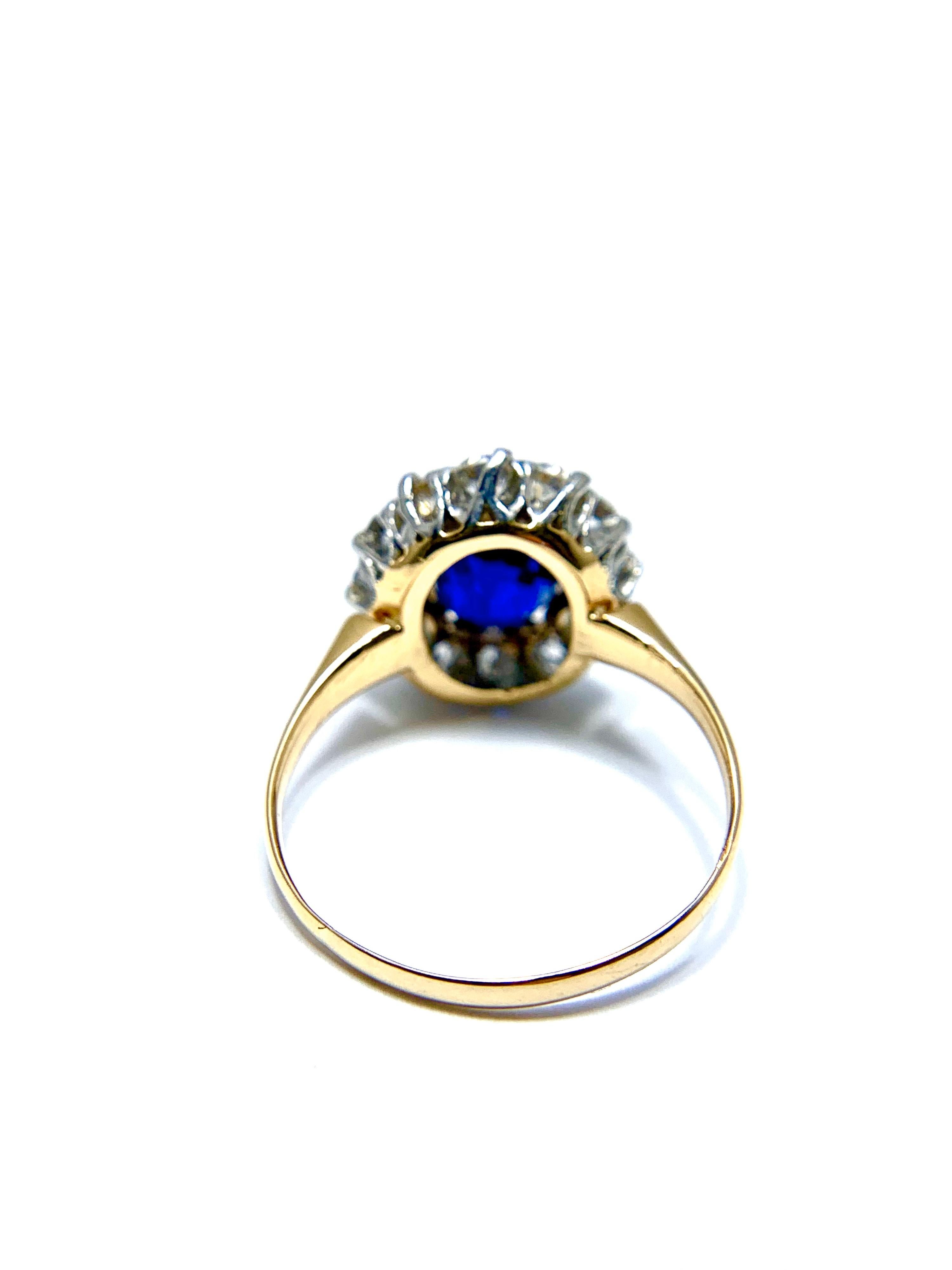Women's or Men's 2.63 Carat Oval No Heat Natural Sapphire and Diamond Platinum and Yellow Gold