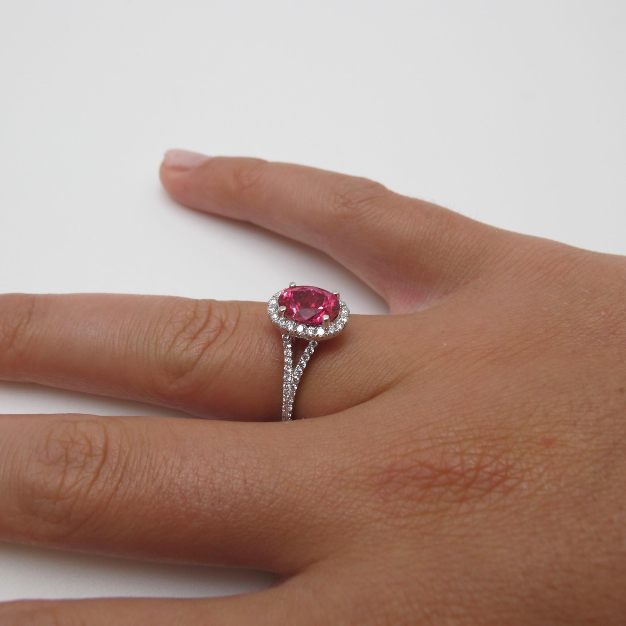 Artisan 2.63 Carat Oval Pink Spinel and .64 Carat Diamonds 18 Karat White Gold Ring