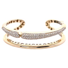 2.63 Carat Pave Round Diamond Open Bangle Bracelet in Yellow Gold