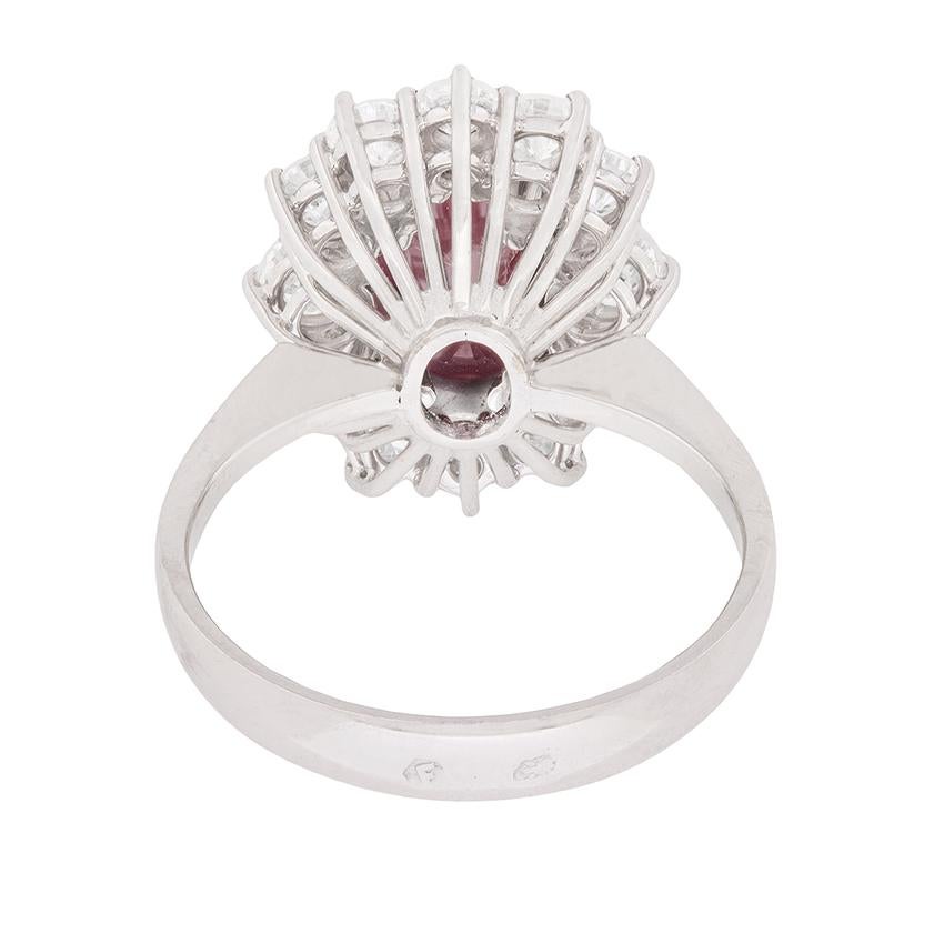 2.63 Carat Ruby and Diamond Cluster Dress Ring, circa 1960s In Excellent Condition In London, GB