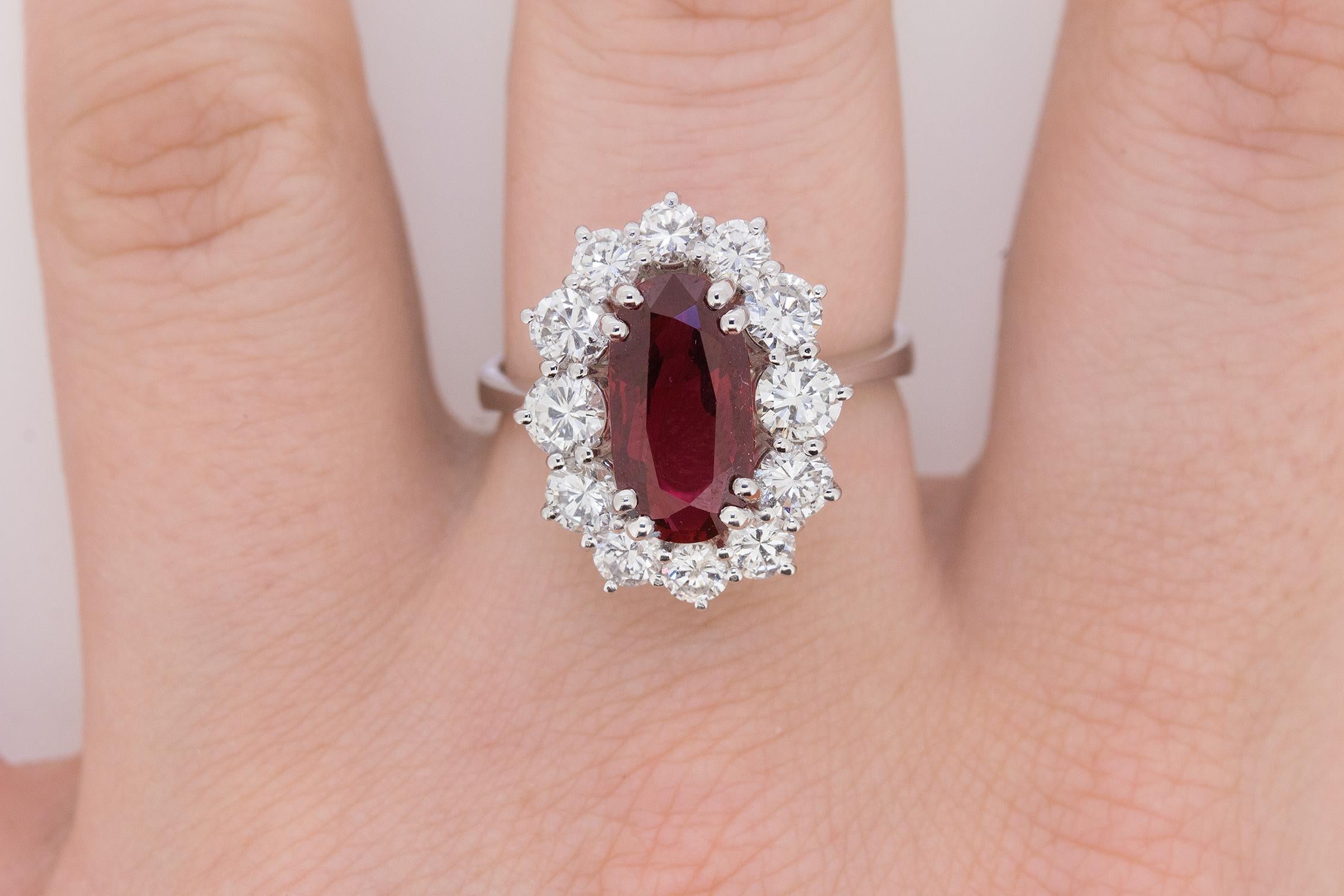 2.63 Carat Ruby and Diamond Cluster Dress Ring, circa 1960s 1