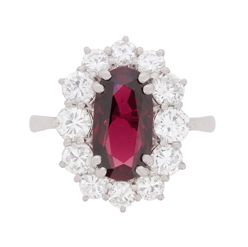 2.63 Carat Ruby and Diamond Cluster Dress Ring, circa 1960s