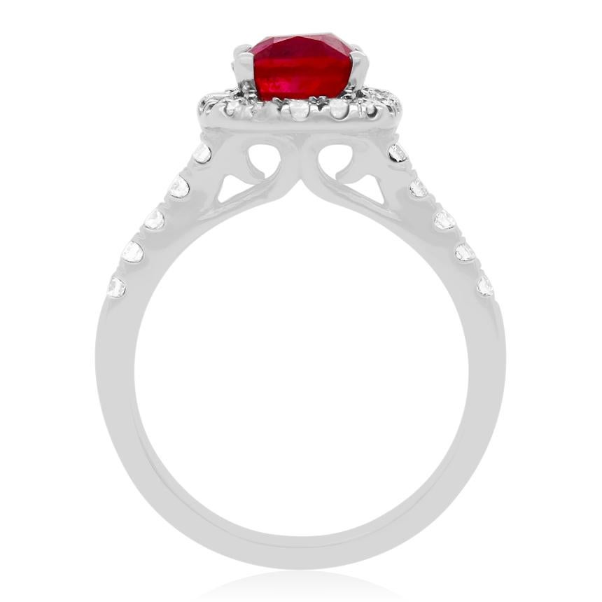 Contemporary 2.63 Carat Cushion Ruby and Round Diamond Halo Engagement Ring 14K White Gold