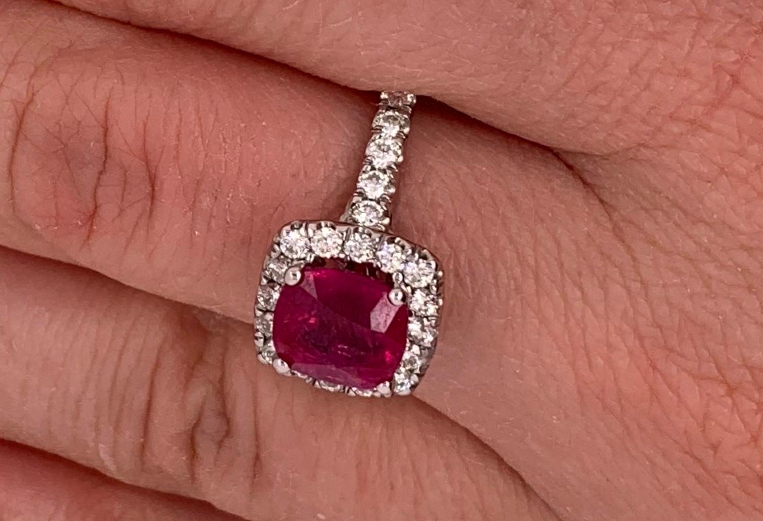 2.63 Carat Cushion Ruby and Round Diamond Halo Engagement Ring 14K White Gold In New Condition In GREAT NECK, NY