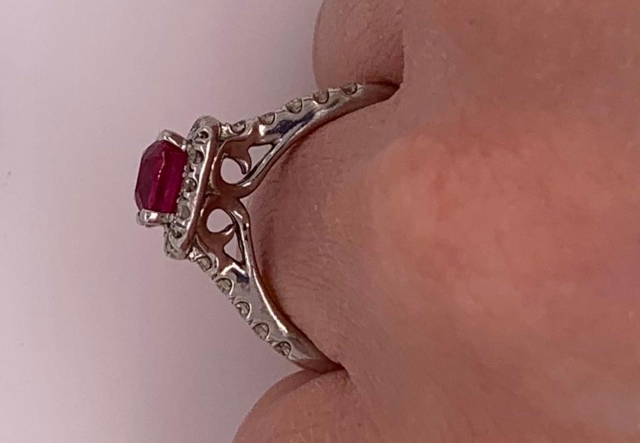 2.63 Carat Cushion Ruby and Round Diamond Halo Engagement Ring 14K White Gold 1