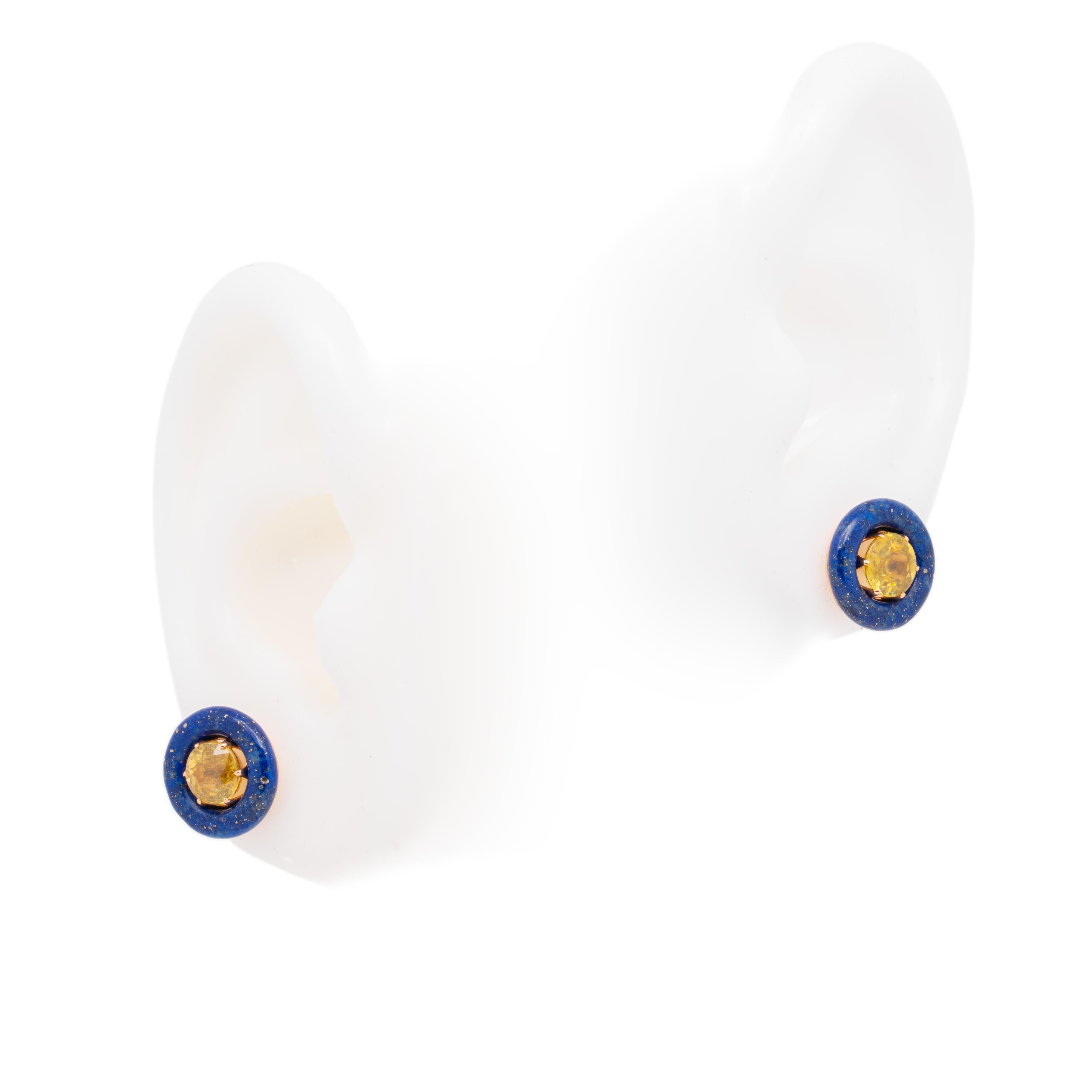 Pendientes de esfena (titanita) y lapislázuli de 2,63 quilates, oro rosa de 18 quilates, Austy Lee en Nuevo estado para la venta en Hong Kong, HK