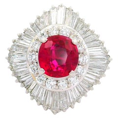 2.63 Carat Thai Ruby Diamond Ballerina Platinum Ring, GRS Certified