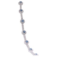 2.63 Carat TW Blue and White Diamond Cluster and Line Bracelet . 10K White Gold 2.63 Carat TW Blue and White Diamond Cluster and Line Bracelet . 10K White Gold