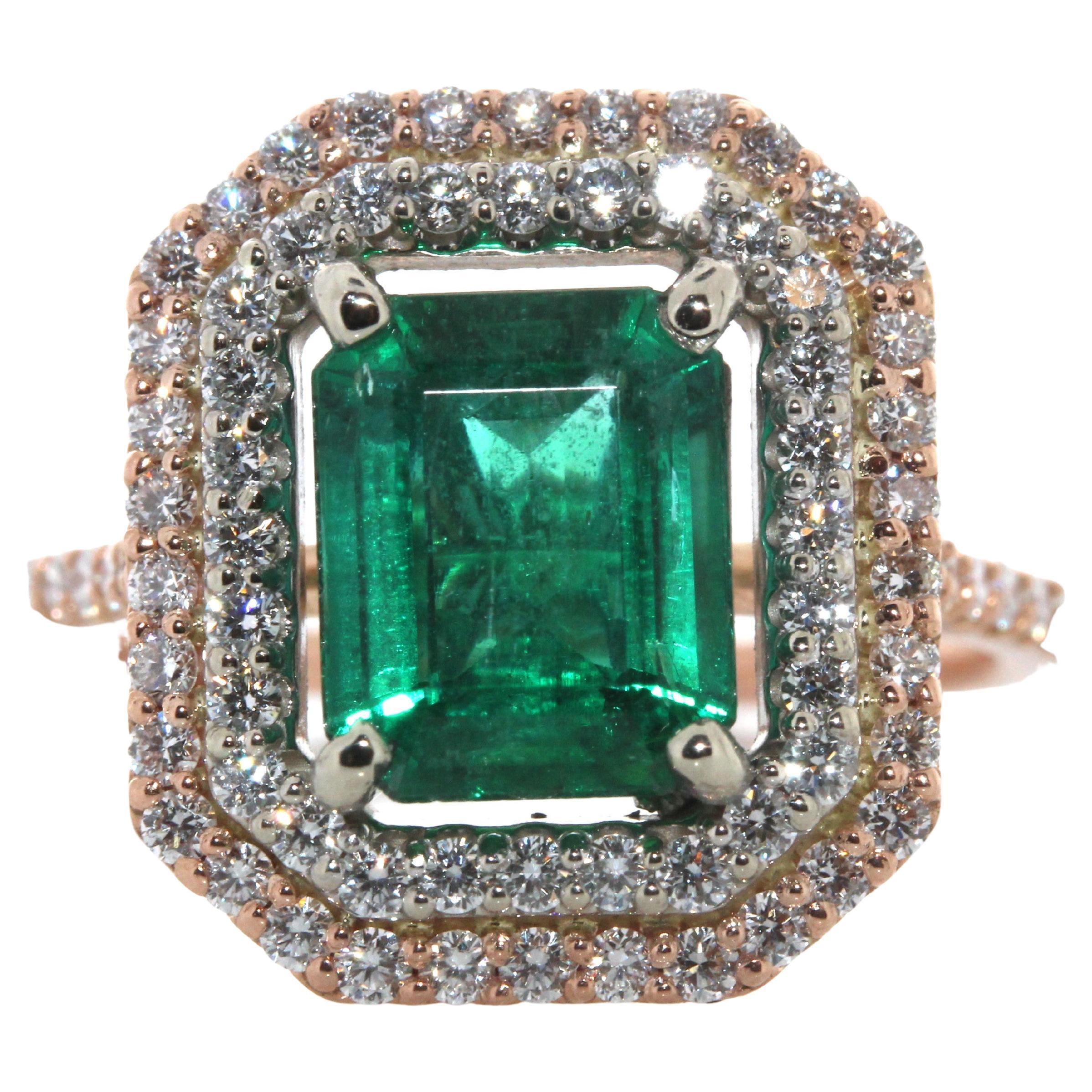 2.63 Carat Weight Emerald & Diamond Ring in 14k Rose Gold For Sale