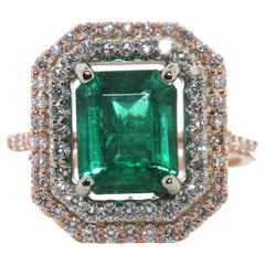 2.63 Carat Weight Emerald & Diamond Ring in 14k Rose Gold