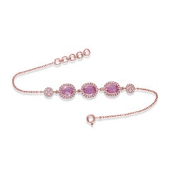2.63 Carats Saphir Rose  Bracelet en chaîne avec diamants
