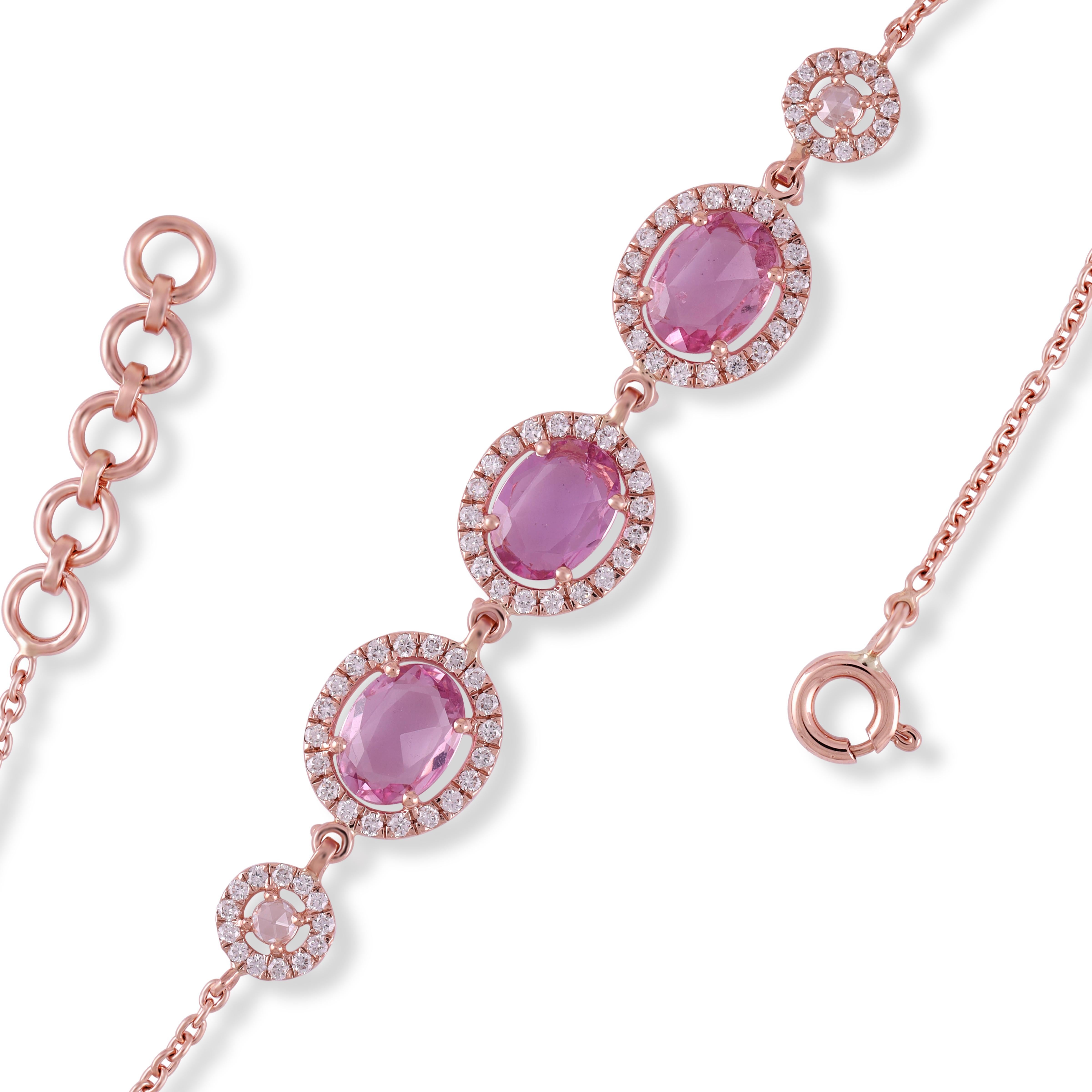 Modern 2.63 Carats Pink Sapphire  & Diamonds Chain Bracelet For Sale