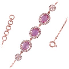 2.63 Carats Pink Sapphire  & Diamonds Chain Bracelet