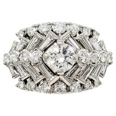 2.63 Carats Total  Round and Baguette Diamond Chevron Dome Platinum Band Ring