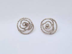 2, 63 Ct Diamonds Pave Earrings, Floral Stud Earrings, 18k Solid White Gold