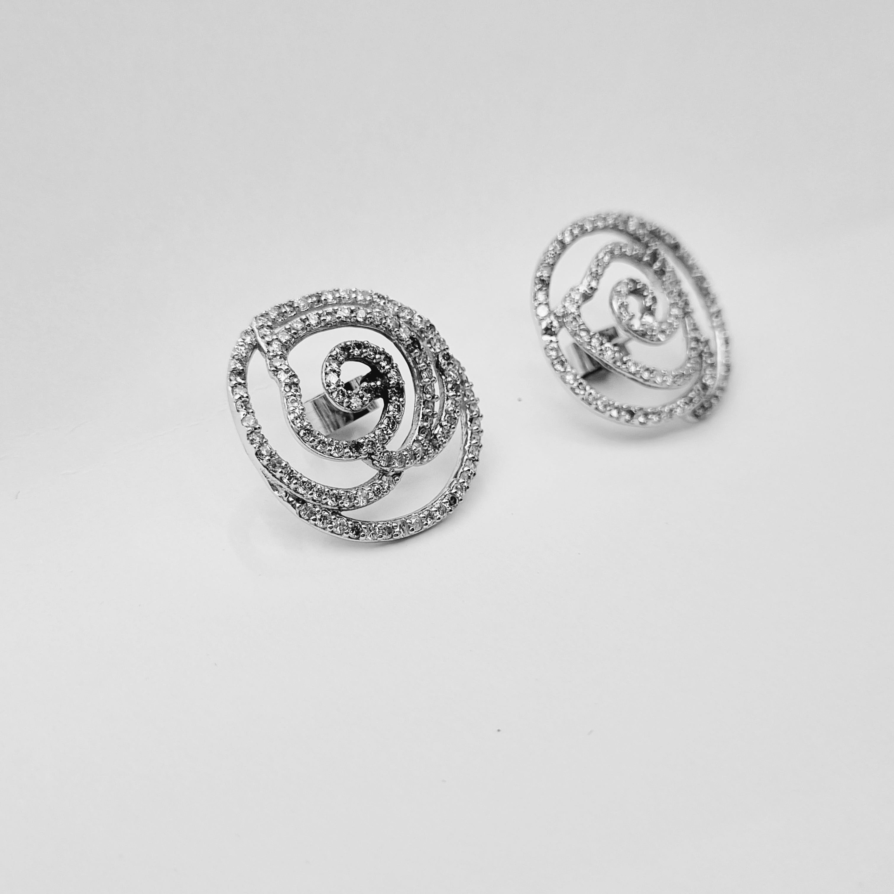 Romantic 2, 63 Ct Diamonds Pave Earrings, Floral Stud Earrings, 18k Solid White Gold For Sale