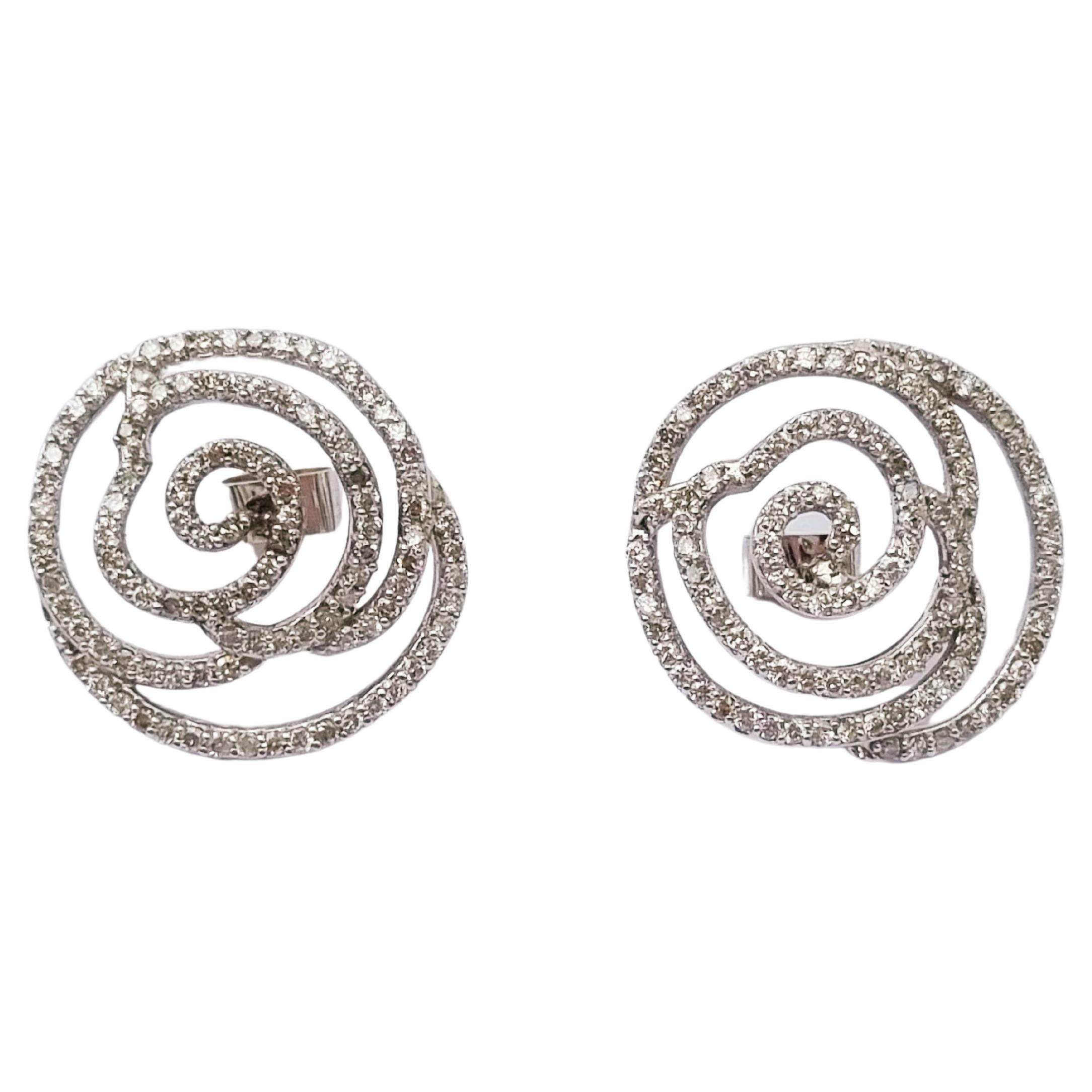 2, 63 Ct Diamonds Pave Earrings, Floral Stud Earrings, 18k Solid White Gold For Sale