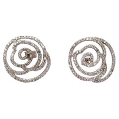 2, 63 Ct Diamonds Pave Earrings, Floral Stud Earrings, 18k Solid White Gold
