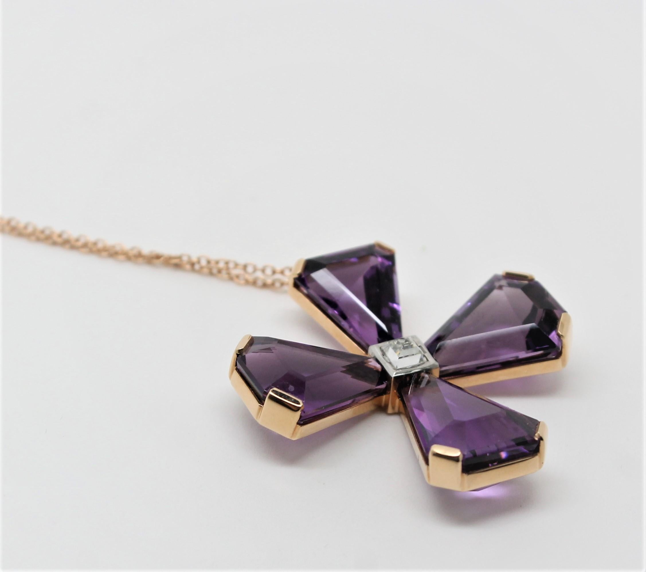 26.30 Carat Amethyst Cross and Diamond Cross Handmade Pendant Necklace For Sale 2