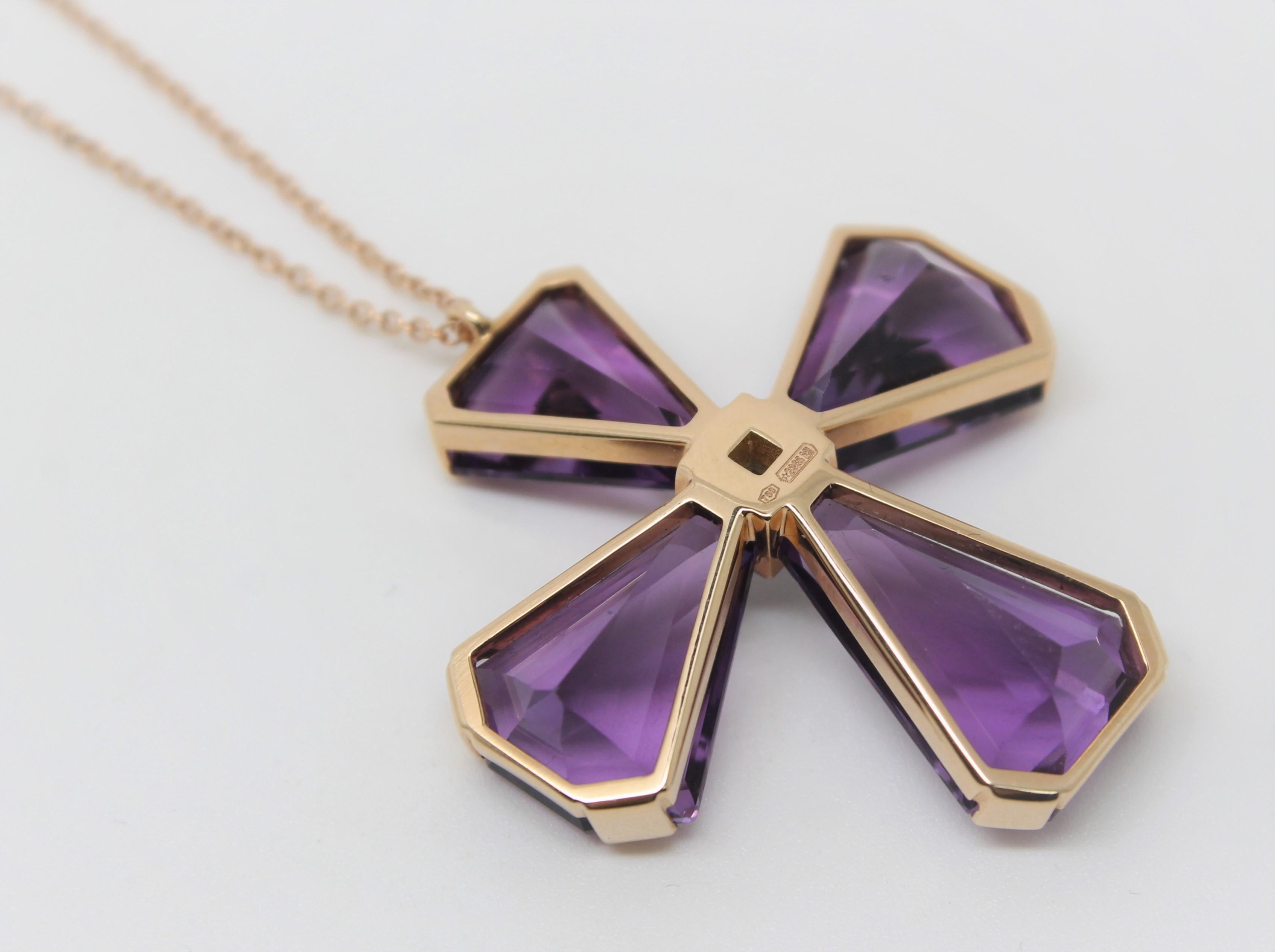 26.30 Carat Amethyst Cross and Diamond Cross Handmade Pendant Necklace For Sale 3