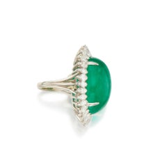 26.30 Carat Cabochon Emerald and Marquise Diamond Platinum Statement Ring