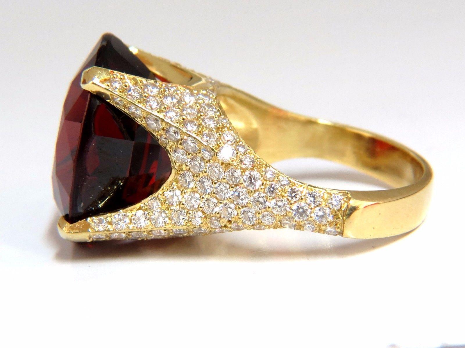 Raised Spessartite Crown

GIA 23.91ct. Natural Red Spessartite & 2.40ct. diamonds ring.

GIA Certified Report ID: 1162433127

17.69 X 15.07 X 10.68mm

Full cut oval brilliant 

Clean Clarity & Transparent

2.40ct. Diamonds.

Rounds Full cuts