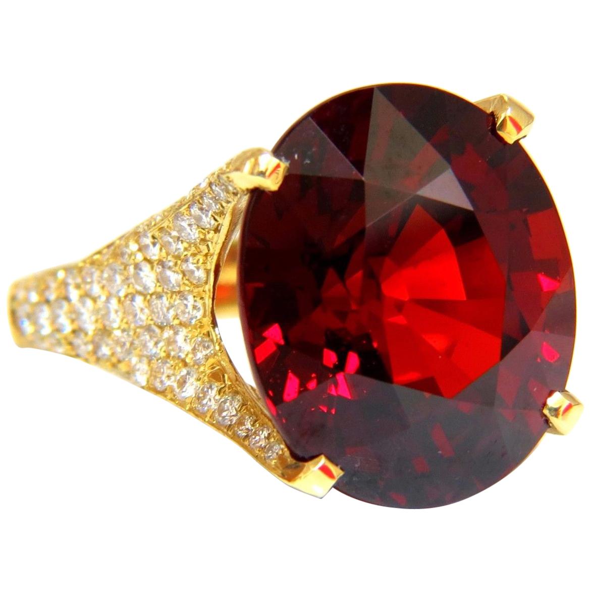 26.31ct GIA Natural Red Spessartite Garnet Diamonds Raised Crown Ring 18KT For Sale