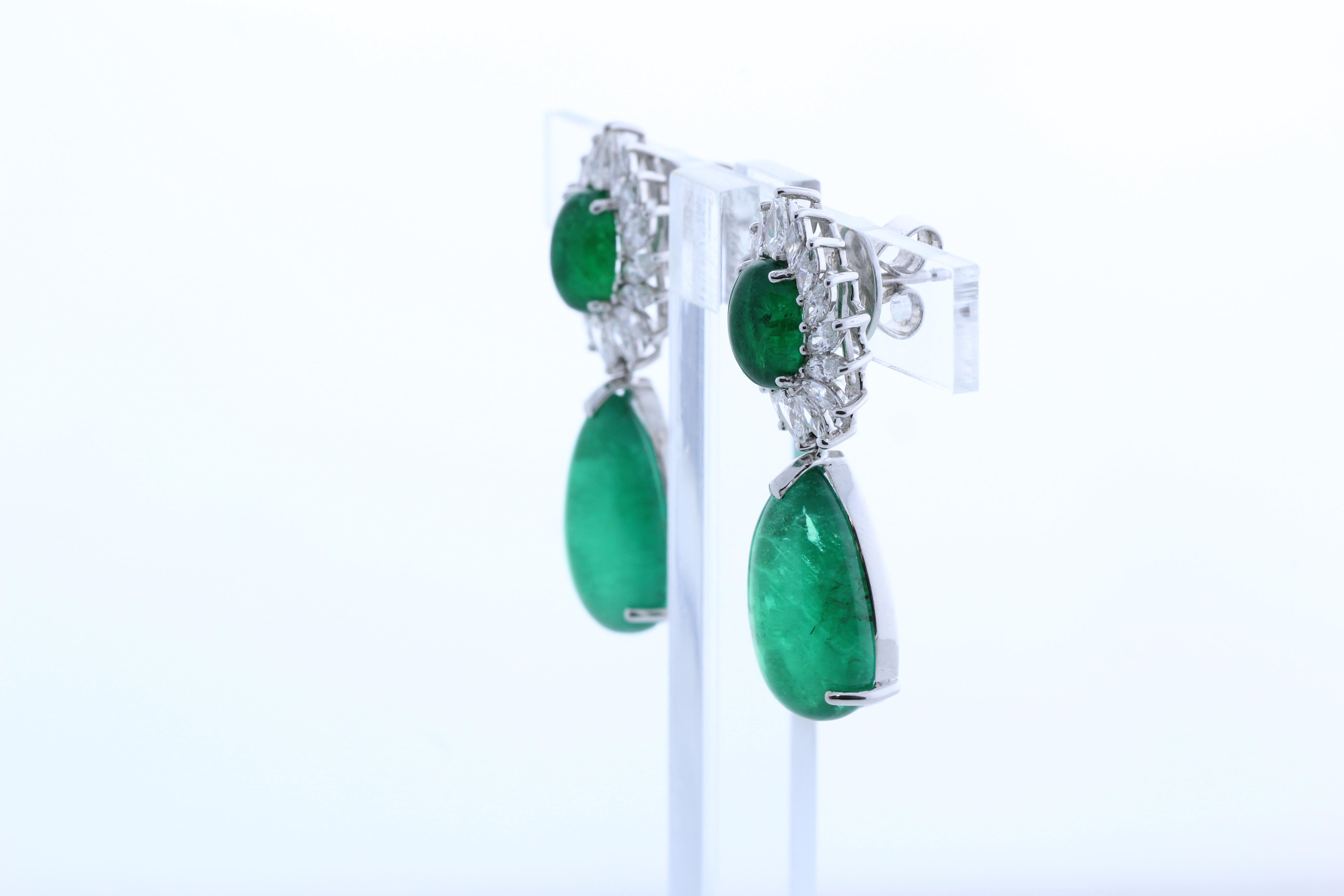 Pear Cut 26.32 Carat Emerald and Diamond Earring in 18 Karat Gold