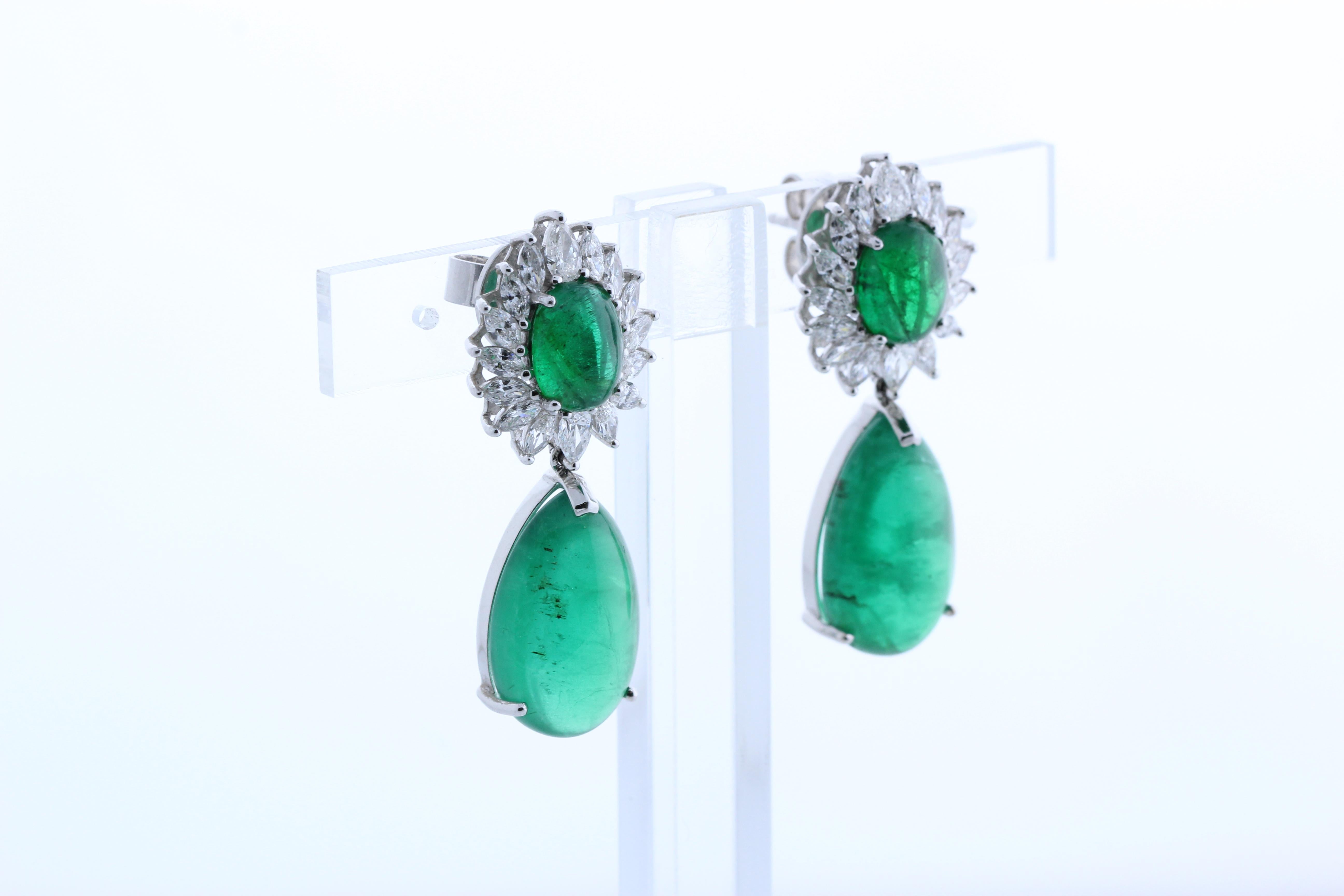 Women's or Men's 26.32 Carat Emerald and Diamond Earring in 18 Karat Gold