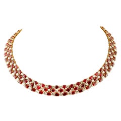 26.33 Carat Diamonds, 75.05 Carat Rubies 18 Karat Yellow Gold Marvelous Collier