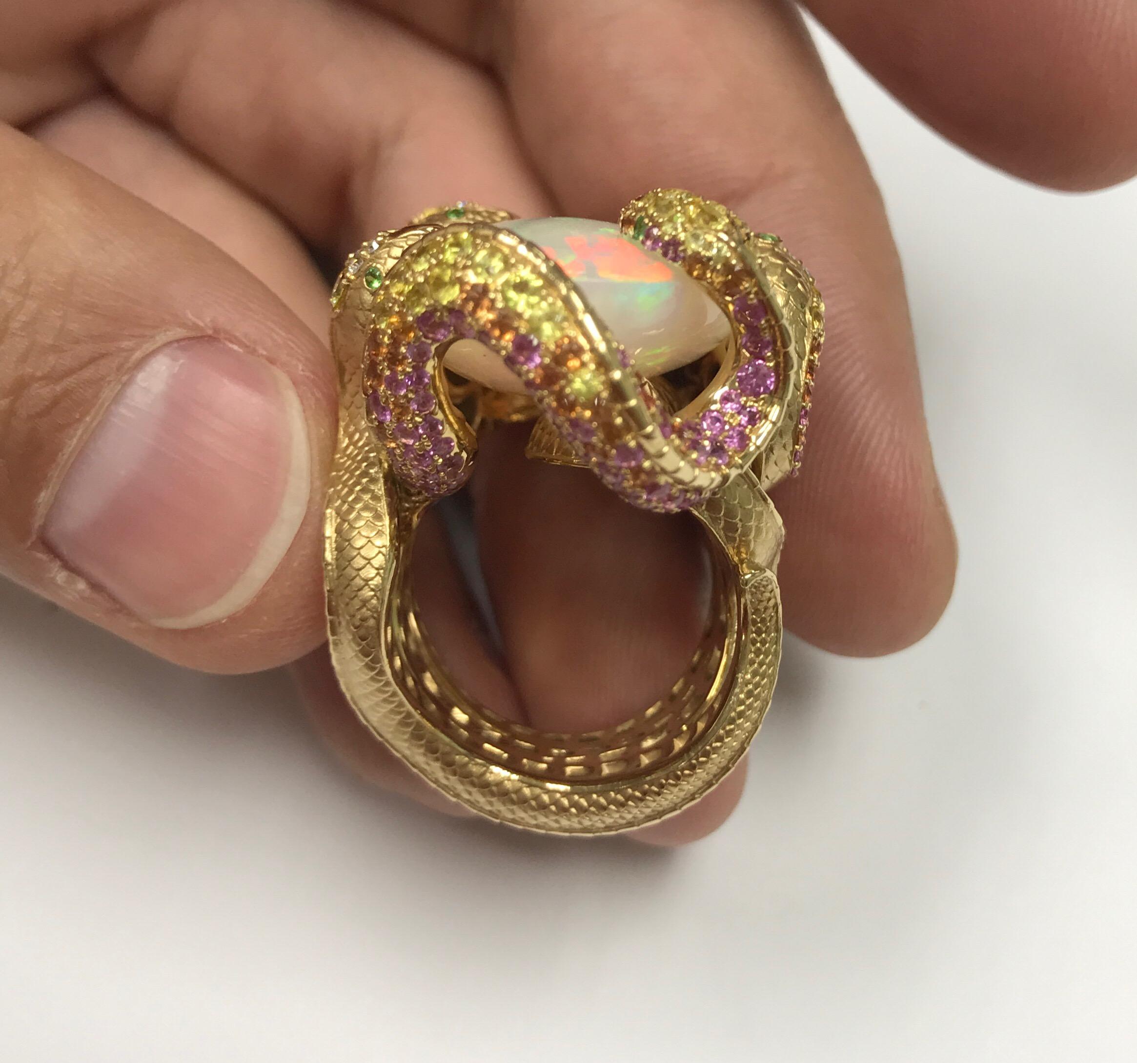 Contemporary 26.33 Carat Opal, 18 Karat Yellow Gold Snake Ring