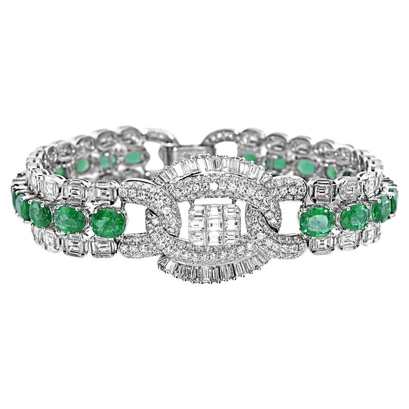 26.34 Carats Emerald and White Diamond White Gold Bracelet For Sale