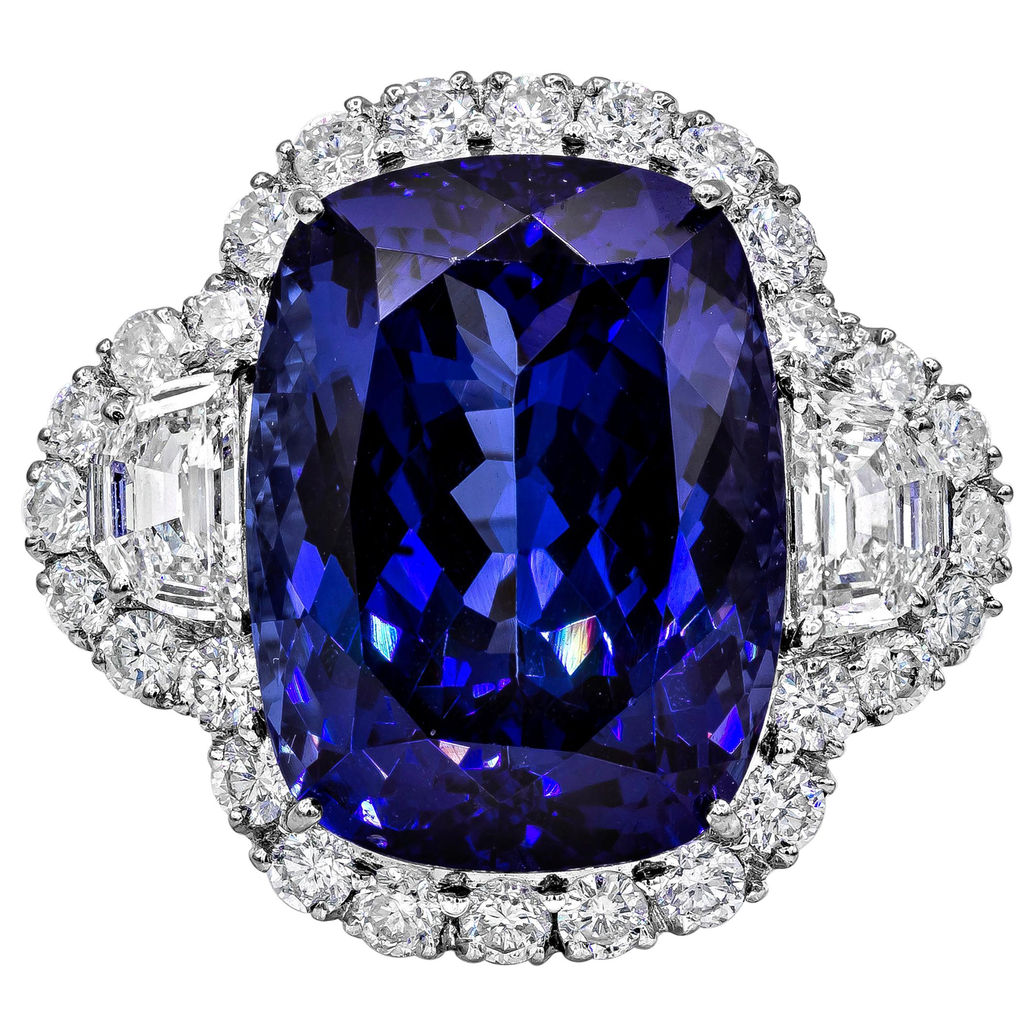 Exquisite Cushion-Cut Tanzanite and Diamond Ring at 1stDibs
