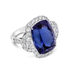 Roman Malakov Anillo de cóctel con halo de tanzanita y diamantes, talla cojín, 26,35 quilates