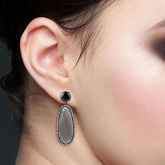 26.37 ct Moonstone Earrings With Diamonds Made In 18k White Gold