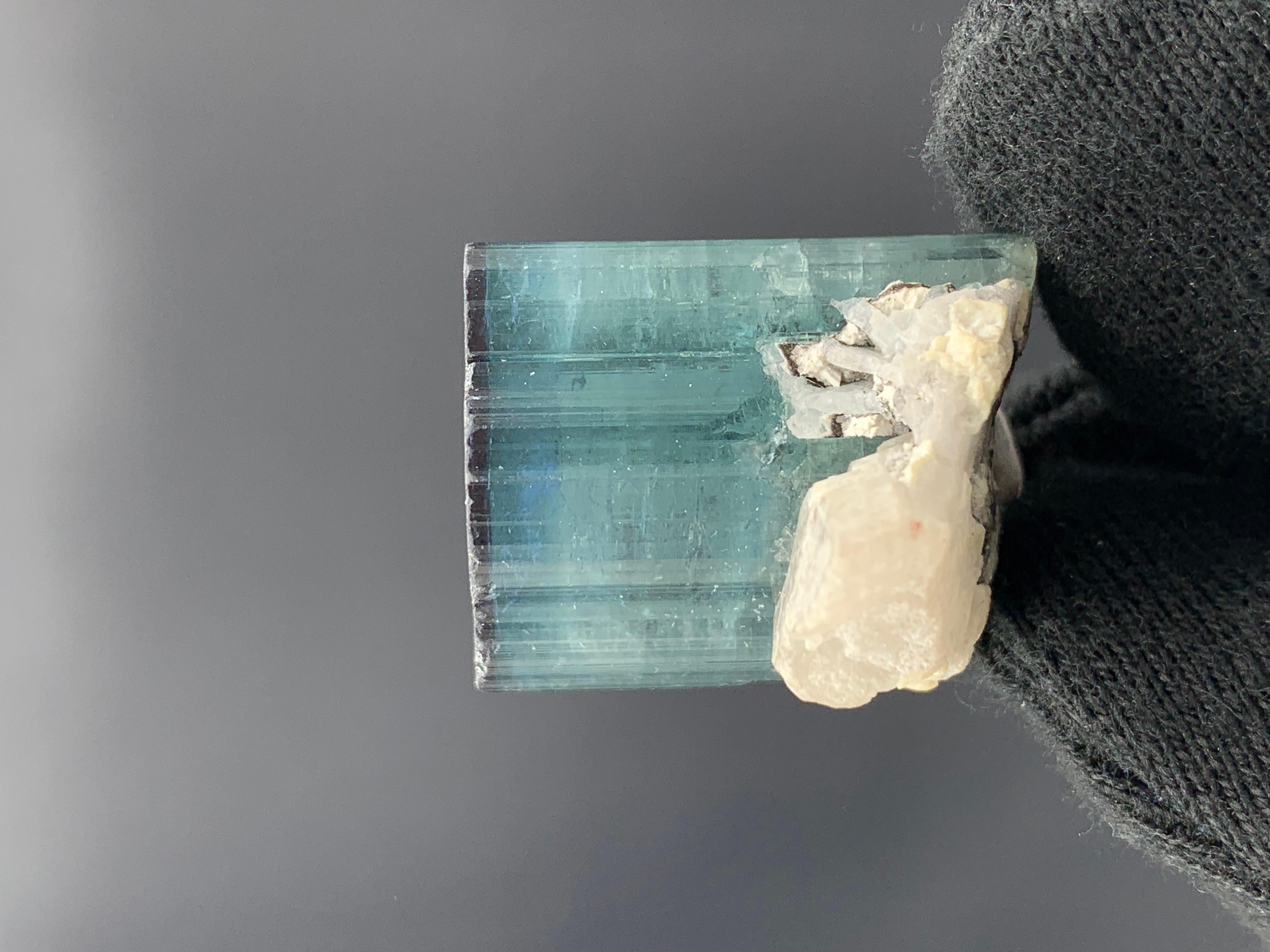 Rock Crystal 26.37 Gram Pretty Black Cap Tourmaline Specimen From Kunar, Afghanistan  For Sale