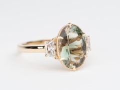 2.63ct Oregon Sunstone with Milgrain Halo & Trapezoid Sides Engagement Ring 14K