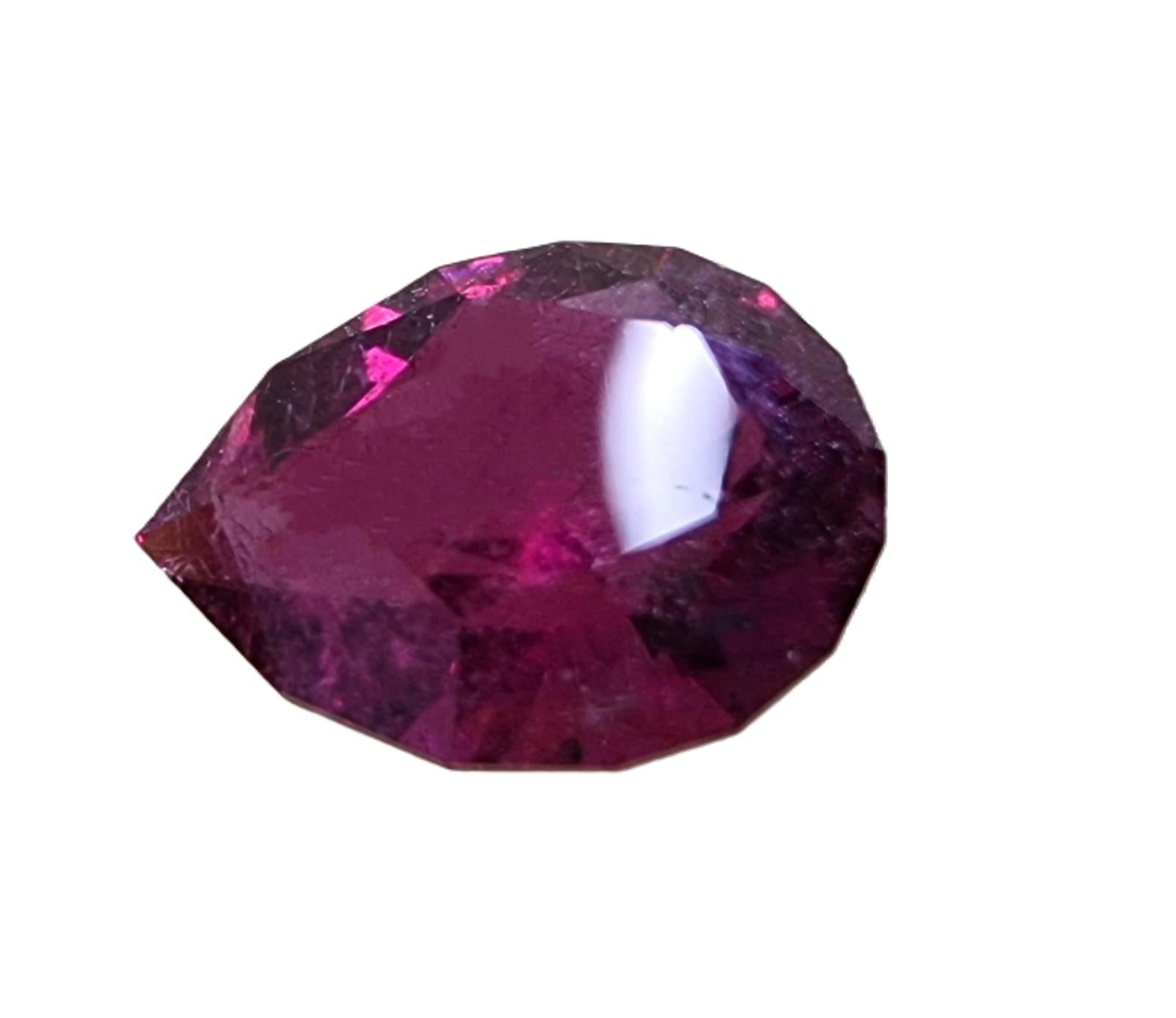Women's or Men's 2.63ct Pear Cut Pinkish Red Rubellite Tourmaline Gemstone  For Sale