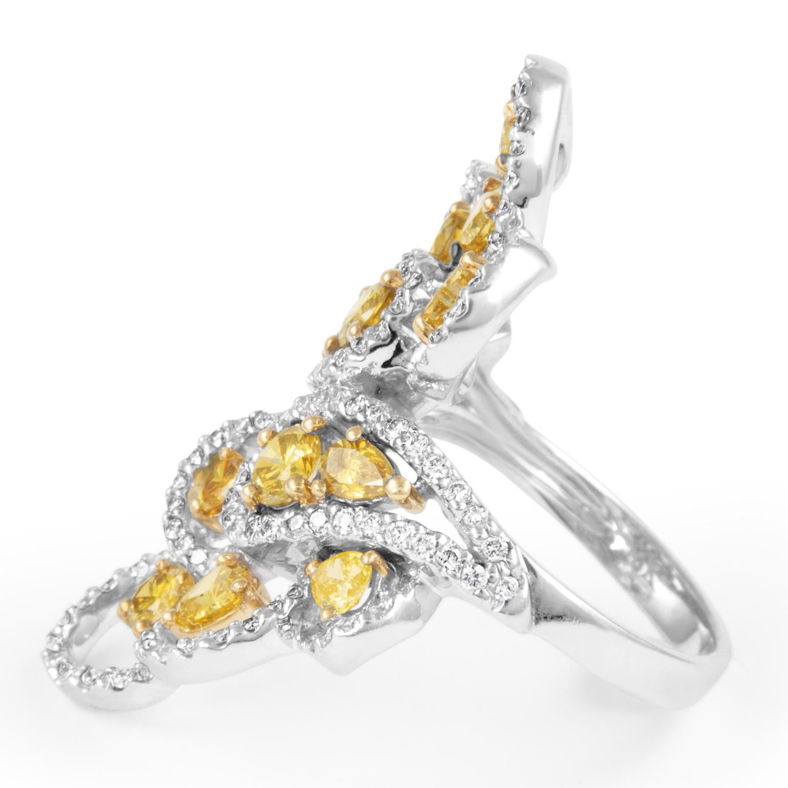Heart Cut 2.63ctt Fancy Greenish Brownish Yellow Diamond Floral Ring 18k For Sale