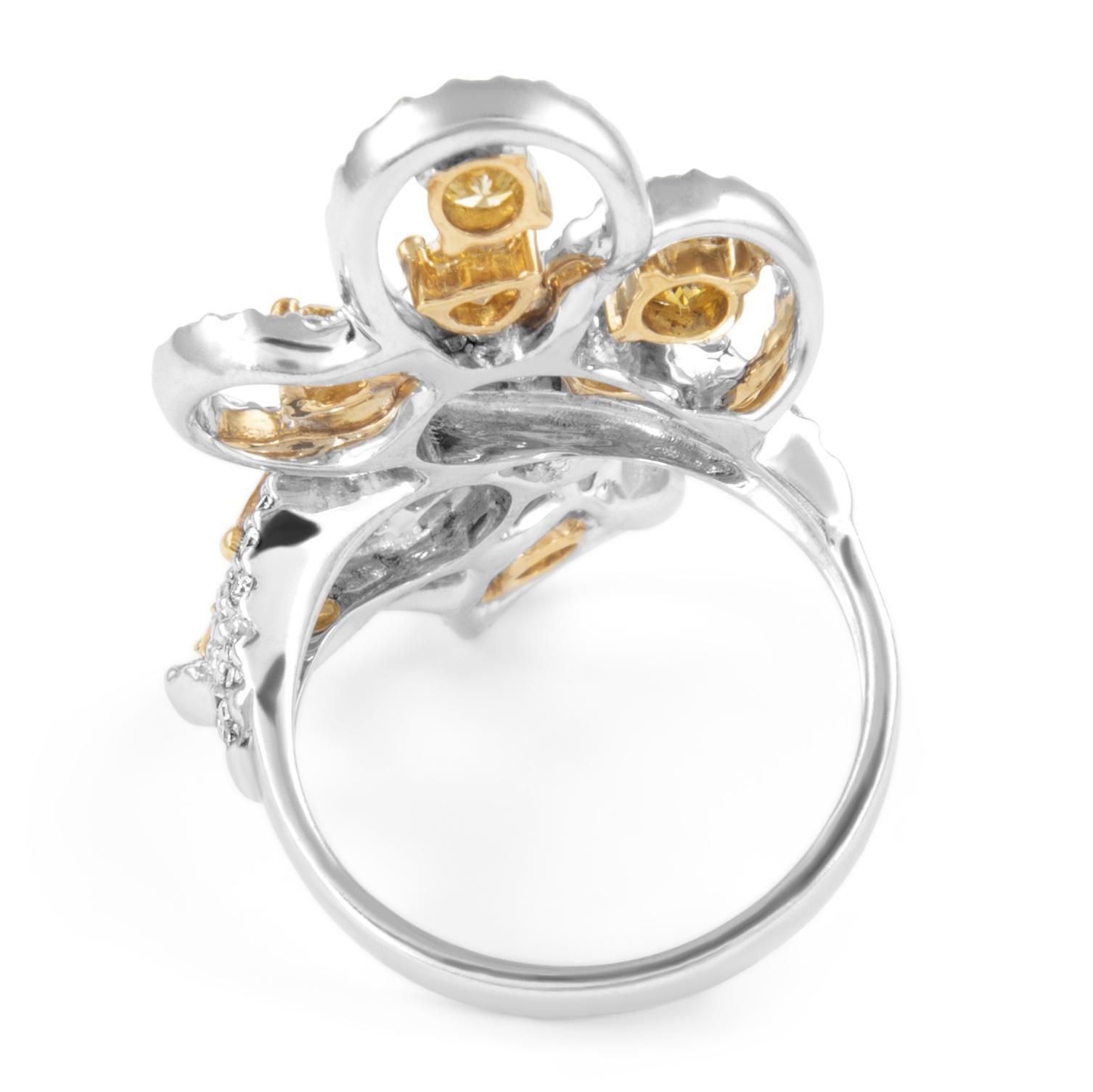 2.63ctt Fancy Greenish Brownish Yellow Diamond Floral Ring 18k In New Condition For Sale In BEVERLY HILLS, CA